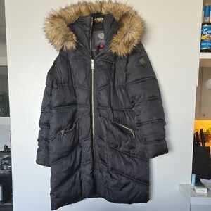 Vince Camuto Black Puffer Coat with Faux Fur Trim